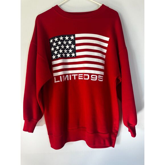 Vintage Limited Jeans USA Flag Sweatshirt Red Crew Neck Women Sz S - Picture 1 of 5
